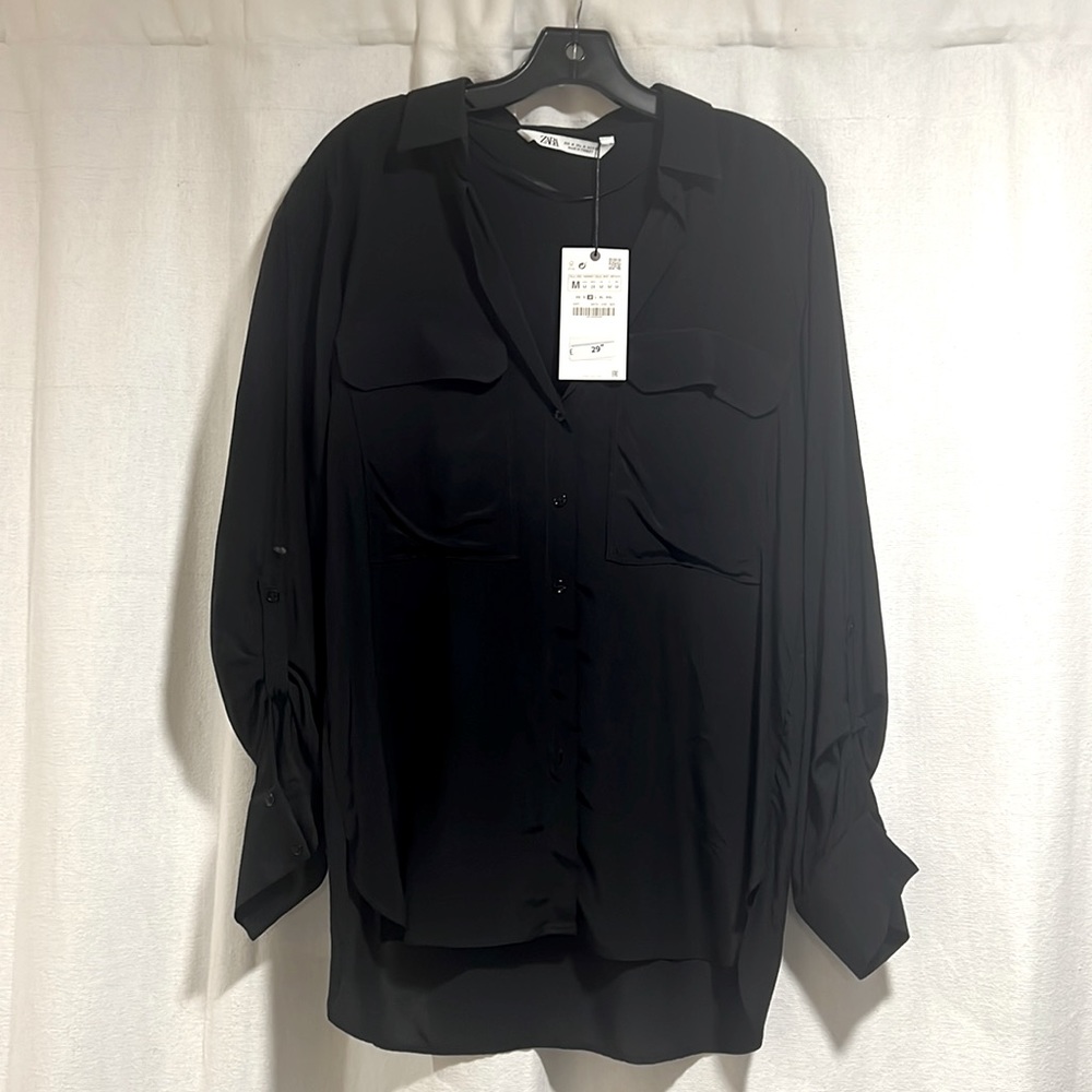 Zara Black Button-Up Blouse